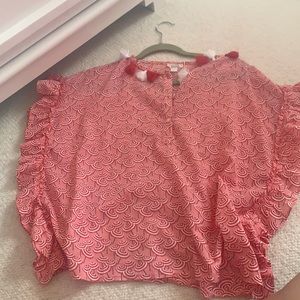 Pink and Red umbrellas J. Crew blouse